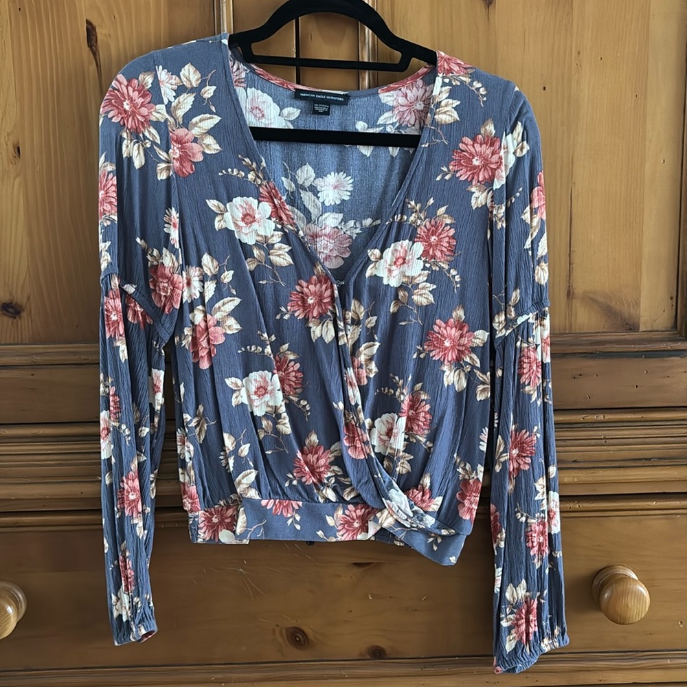 American Eagle Outfitters Floral wrap around top.  XS